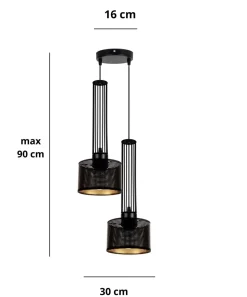 Dekorative Hängelampe Metall 2-flammig E27 Schwarz Gold