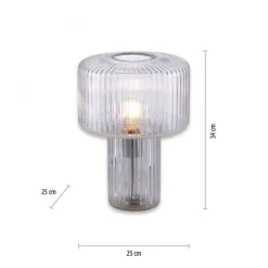 Dekorative Tischleuchte Riffelglas E27 35 cm Pilz rund