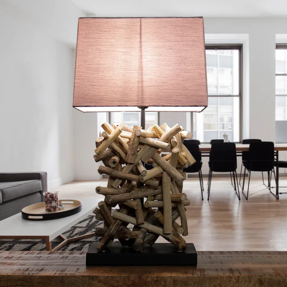 Design Tischleuchte Treibholz Stoff dekorativ Wohnzimmer