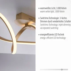 Dimmbare LED Deckenlampe in Messing 3000 K warmweiß