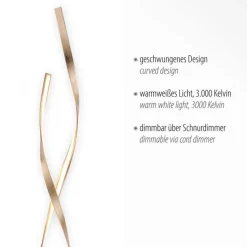 Dimmbare LED Stehlampe in Blattgold 140 cm 3000 K 26 W