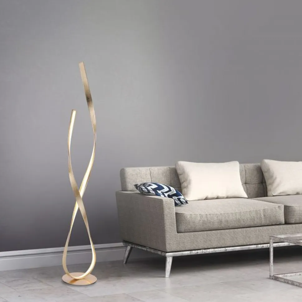 Dimmbare LED Stehlampe in Blattgold 140 cm 3000 K 26 W