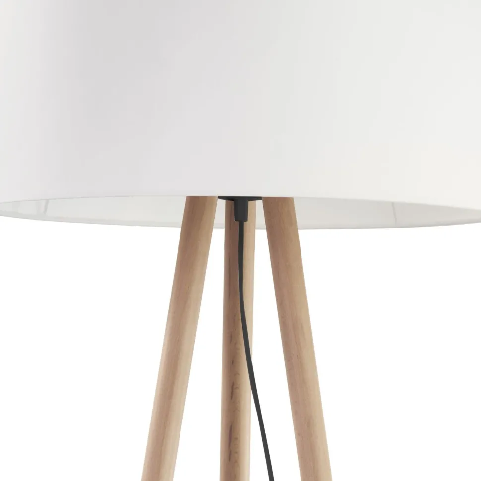 Dreibein Stehlampe klein 146 cm Skandinavisch Holz Stoff