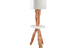 Dreibein Stehleuchte Holz Leinen Ablage 153 cm blendarm