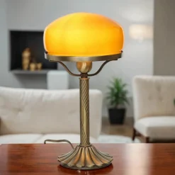 Echte Messing Tischleuchte Orange Glas Schirm