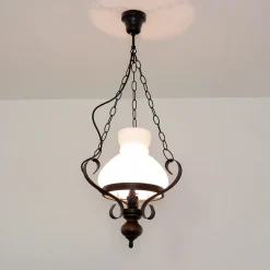 Echt-Holz Hängelampe Glas Metall Landhausstil E27