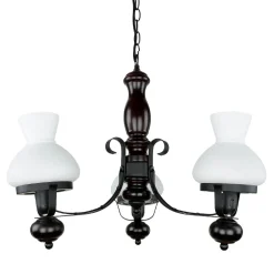 Echt-Holz Kronleuchter Metall Glas 3-flmg Landhaus