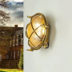 Echt-Messing Außenwandleuchte SERIFOS Riffelglas