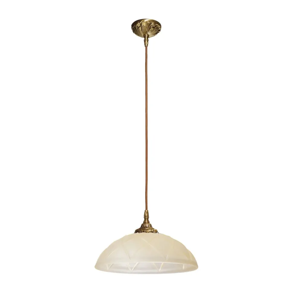 Echt-Messing Hängelampe mit Ornament & Glasschirm