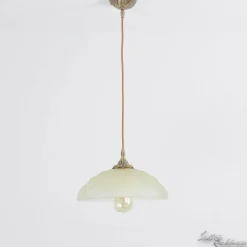 Echt-Messing Hängelampe mit Ornament & Glasschirm