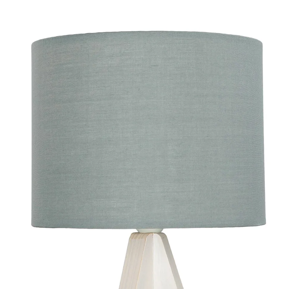Edle Tischlampe Holz Stoffschirm Grau 31cm Ø17cm