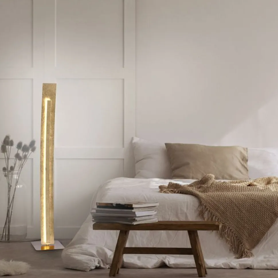 Elegante LED Stehlampe warmweiß 141 cm in Blattgold
