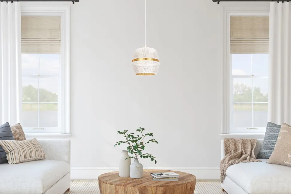 Elegante Pendelleuchte Metall Weiß Gold E27 Ø20 cm rund