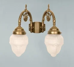 Elegante Wandlampe Messing Glas E27 2-flammig Ornamente