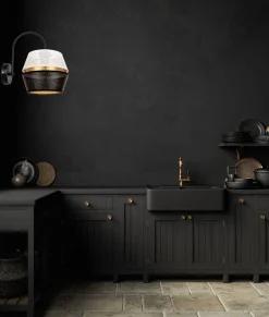 Elegante Wandlampe Metall Schwarz Weiß Gold H:25 cm E27