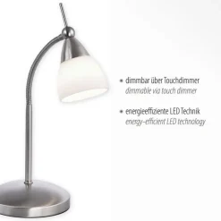 Flexible LED Tischlampe in Stahl Glas 3000 K dimmbar