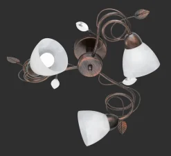 Florale Deckenleuchte Metall Glas E14 3-flmg Rost Antik