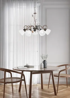 Florale Hängeleuchte Metall Glas 5-flammig Rost Antik