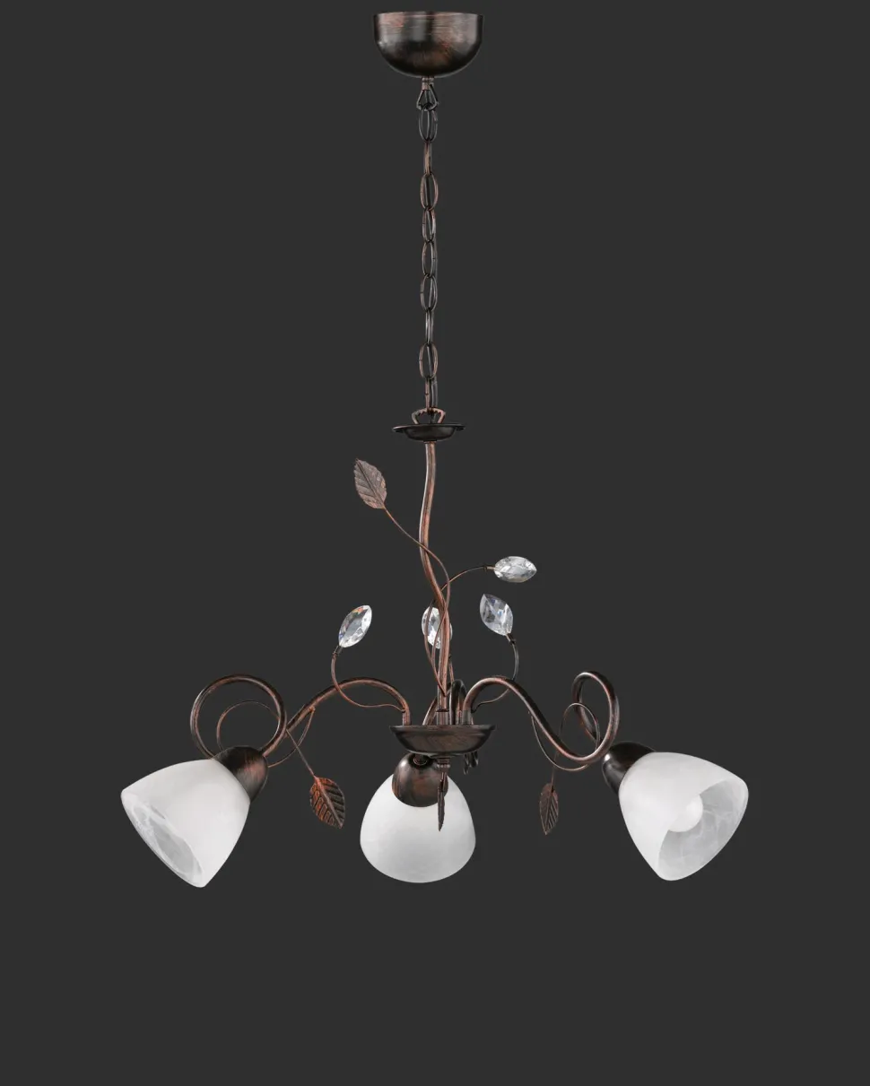 Florale Pendelleuchte Metall Glas B:70 cm Rost Antik