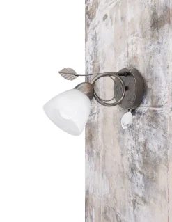 Florale Wandlampe Metall Glas E14 H:21,5 cm Rost Antik