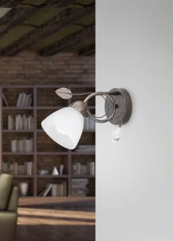 Florale Wandlampe Metall Glas E14 H:21,5 cm Rost Antik