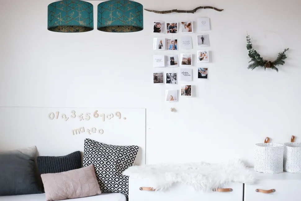 Gemütliche Deckenlampe Stoff Grün Muster E27 L:70 cm