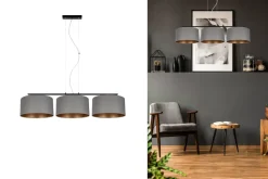 Gemütliche Hängelampe Stoff Grau Gold E27 100 cm lang