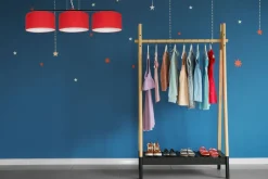 Gemütliche Hängelampe Stoff Schwarz Rot E27 L:100 cm