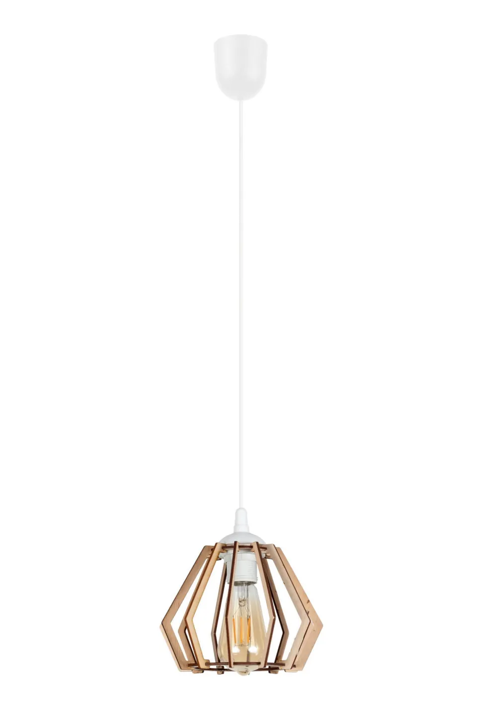 Gemütliche Hängelampe Weiß Natur Holz E27 B:20,5 cm