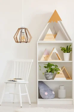 Gemütliche Hängelampe Weiß Natur Holz E27 B:20,5 cm