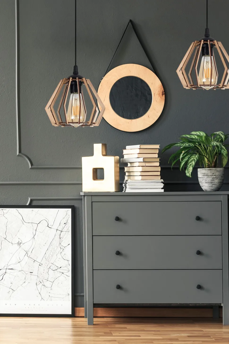 Gemütliche Pendelleuchte Holz E27 20,5 cm Schwarz Natur