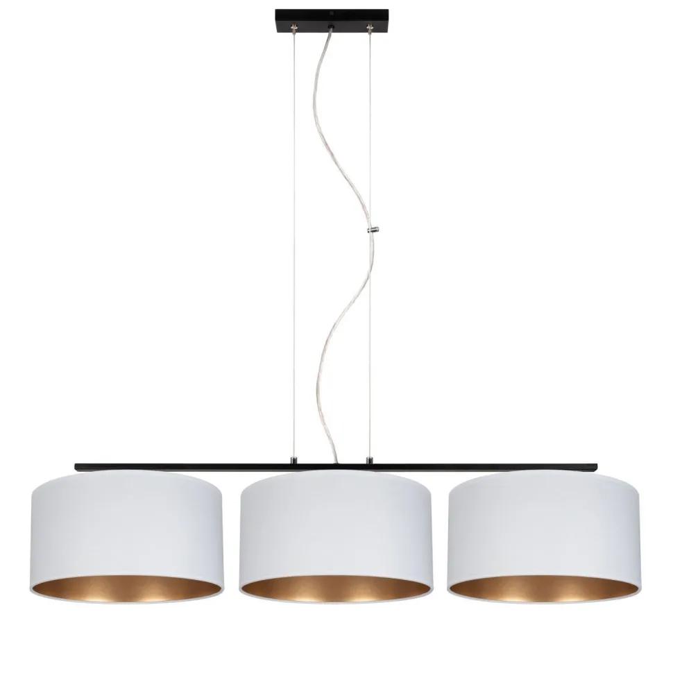 Gemütliche Pendelleuchte Stoff Weiß Gold E27 3-flammig