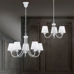 Gemütlicher Kronleuchter Stoff Metall Stoff E14 3-flmg