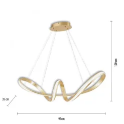 Geschwungene LED Pendelleuchte in Gold L:91 cm dimmbar