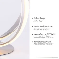 Geschwungene LED Tischlampe in Silber Metall dimmbar