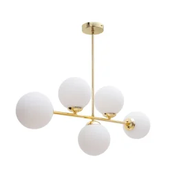 Goldene Deckenleuchte Glaskugeln blendarm 5-flmg Metall