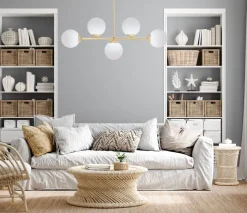 Goldene Deckenleuchte Glaskugeln blendarm 5-flmg Metall