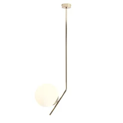 Große Deckenlampe Glas Metall in Gold Kugel H:95 cm E27
