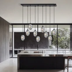 Große Hängeleuchte Glas Schirme9x E14 100 cm dekorativ