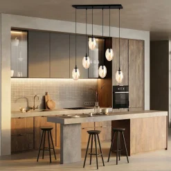 Große Hängeleuchte Glas 6x E14 70 cm länglich CARLU