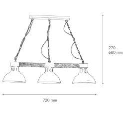 Große Hängeleuchte 3xE27 L:72cm Echt Holz HAKON