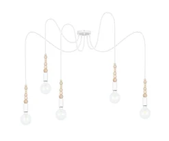 Große Spider Pendelleuchte Holz Metall E27 5-flmg Weiß