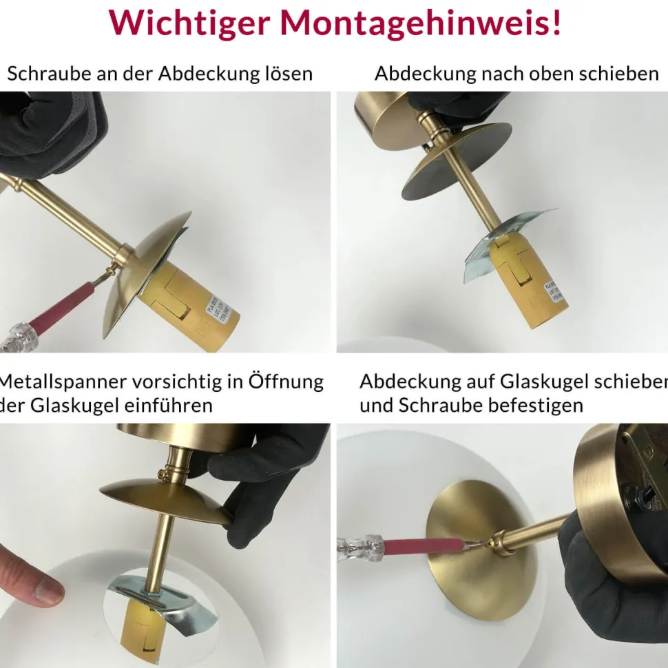 Handgefertigte Hängeleuchte Glas Kugel Echt-Messing