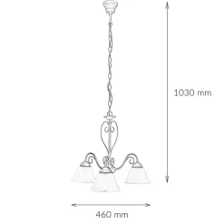 Höhenverstellbare Hängeleuchte mit Glasschirm rustikal in Weiß