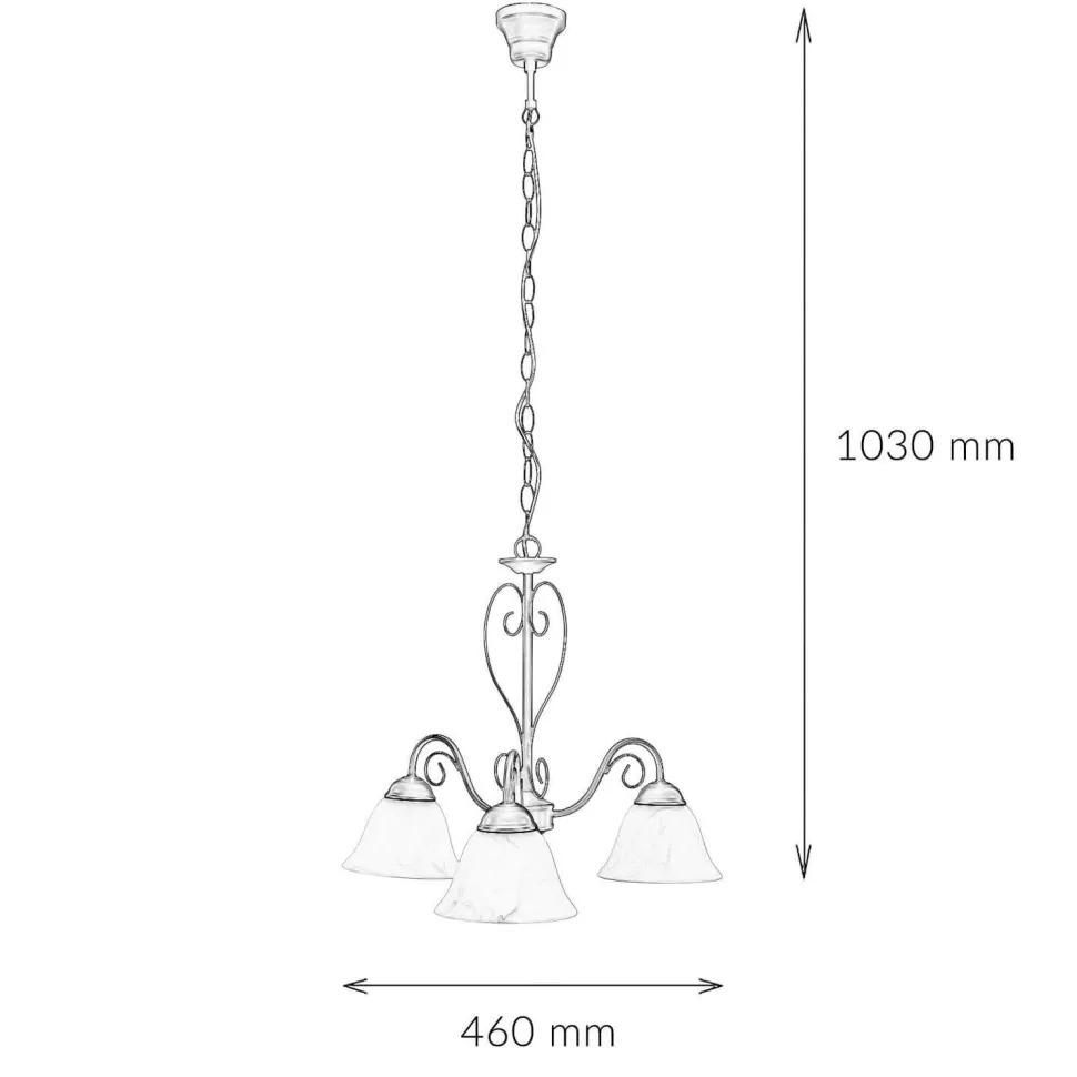 Höhenverstellbare Hängeleuchte mit Glasschirm rustikal in Weiß