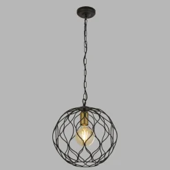 Hängelampe E27 Ø 31,5 cm in Schwarz Gold Metall HOWARD