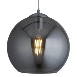 Hängelampe E27 D: 25 cm Chrom Rauchgrau Glas Metall