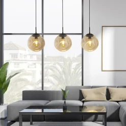 Hängelampe 3-flammig E27 Schwarz Champagner Kugelschirm