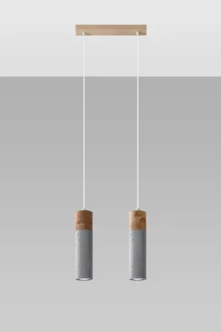 Hängelampe 2-flammig GU10 Beton Holz Modern RUGARD