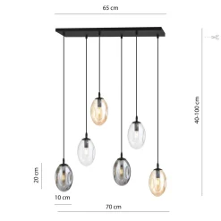 Hängelampe 6-flammig Rauchglas 70 cm breit CARLU